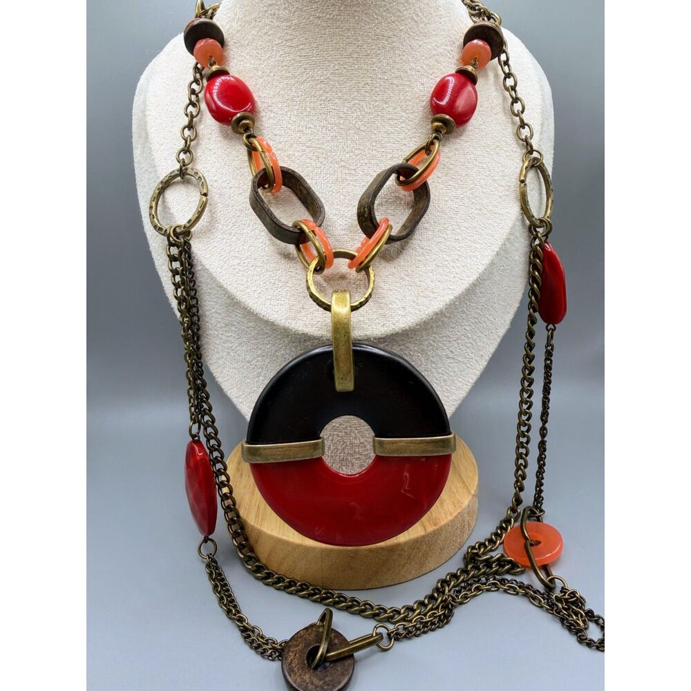 Fun & Colorful Red / Dark Brown Necklace & Brangle Set - Picture 2 of 7